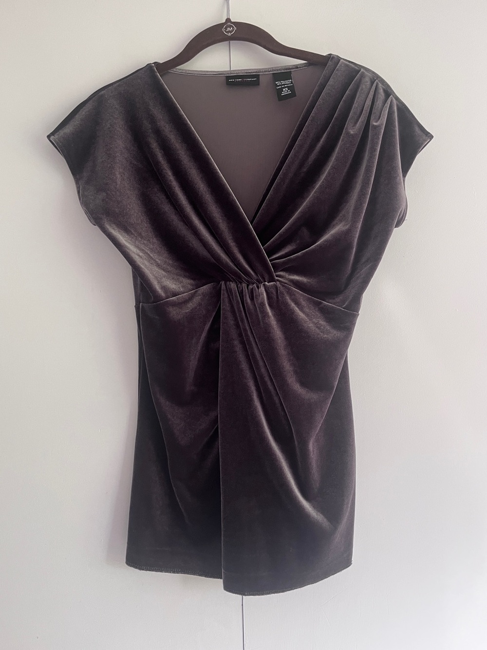 New York & Company Taupe Gray Velvet Wrap-Style Top